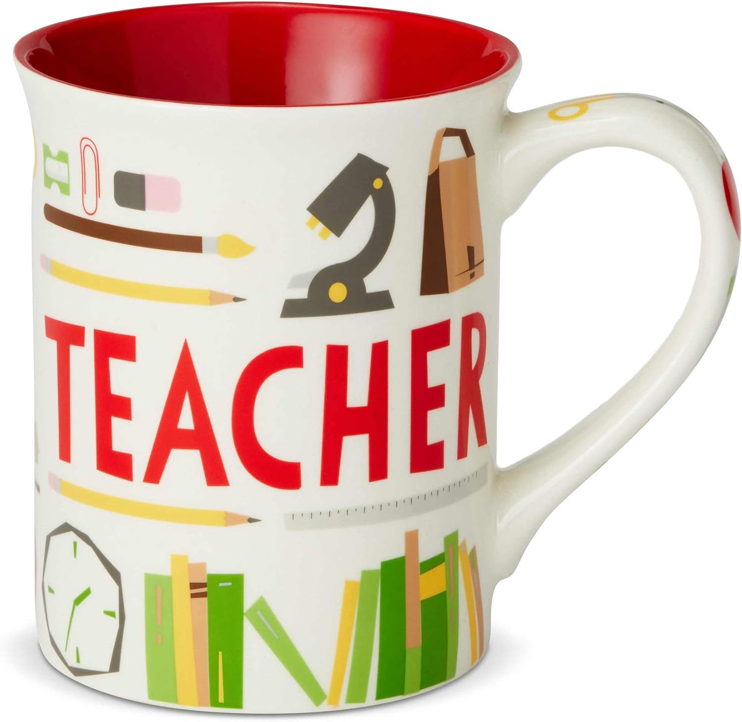 Enesco 6002455 Our Name is Mud “Teacher Coffee Pattern Stoneware Mug, 16 oz., Red