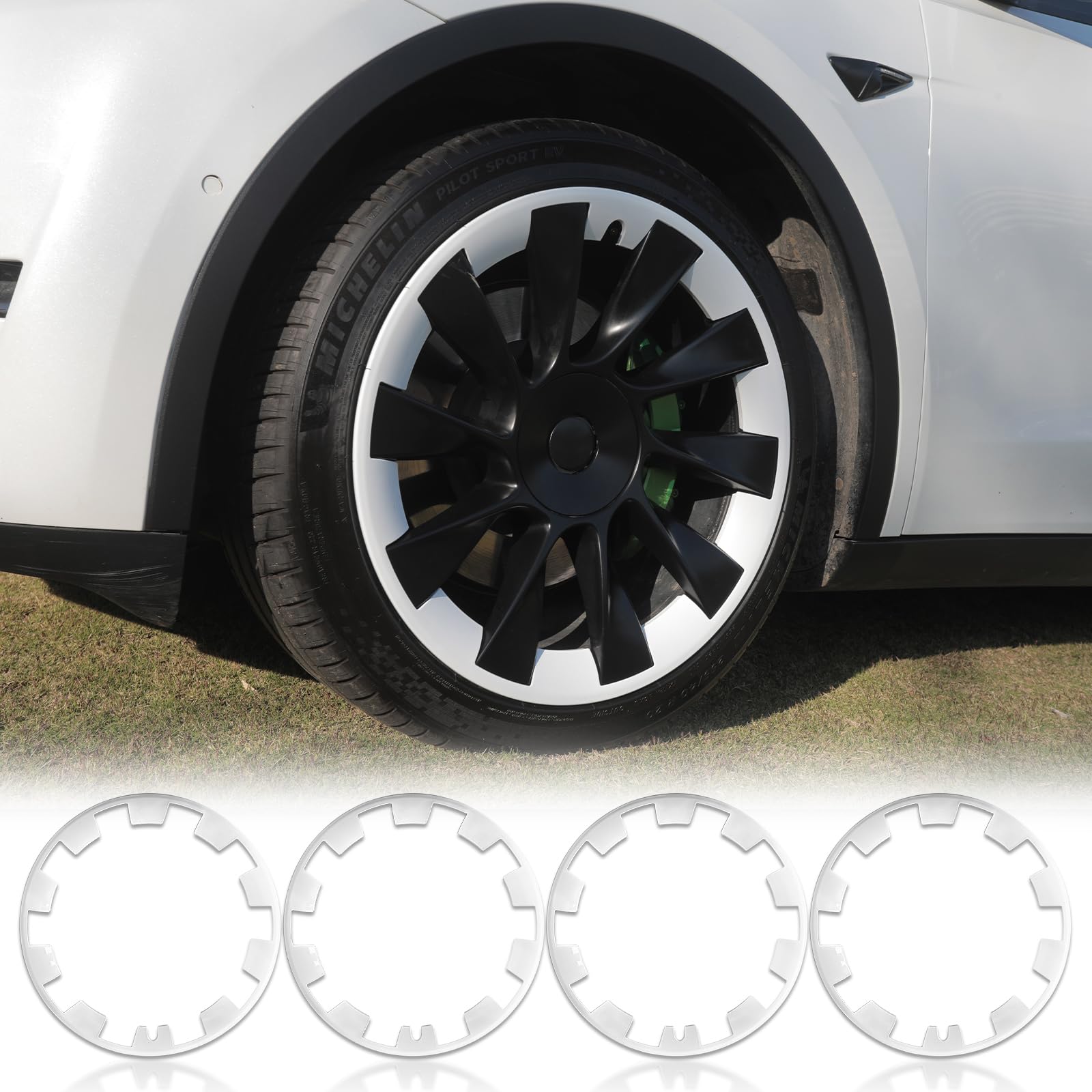 Rim Protector for Tesla Model Y(2020-2024) 20 Inches Wheels Protectors 4PCS White Wheel Rim Protector for Tesla Wheel Protectors Model Y Hub Protector ABS Wheel Hub Protection Rim Ring Protection