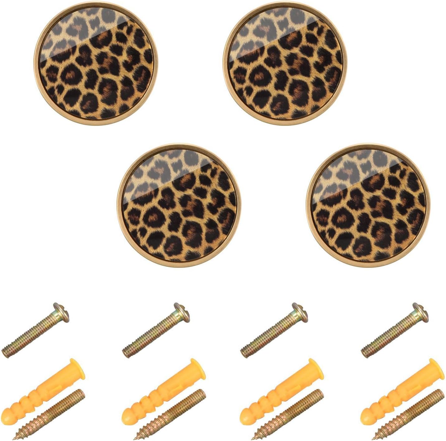 4 Pack Leopard Skin Pattern Cabinet Knobs Round 1-1/4 Inch (32 mm) Dresser Drawer Pulls Kitchen Cabinet Hardware Handles Knobs for Dresser Kitchen Drawer