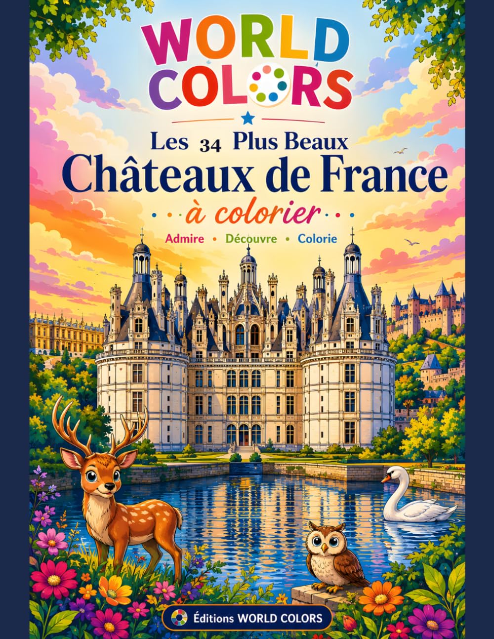 Les 34 plus beaux châteaux de France à colorier pour les enfants: Coloriage éducatif pour les enfants
