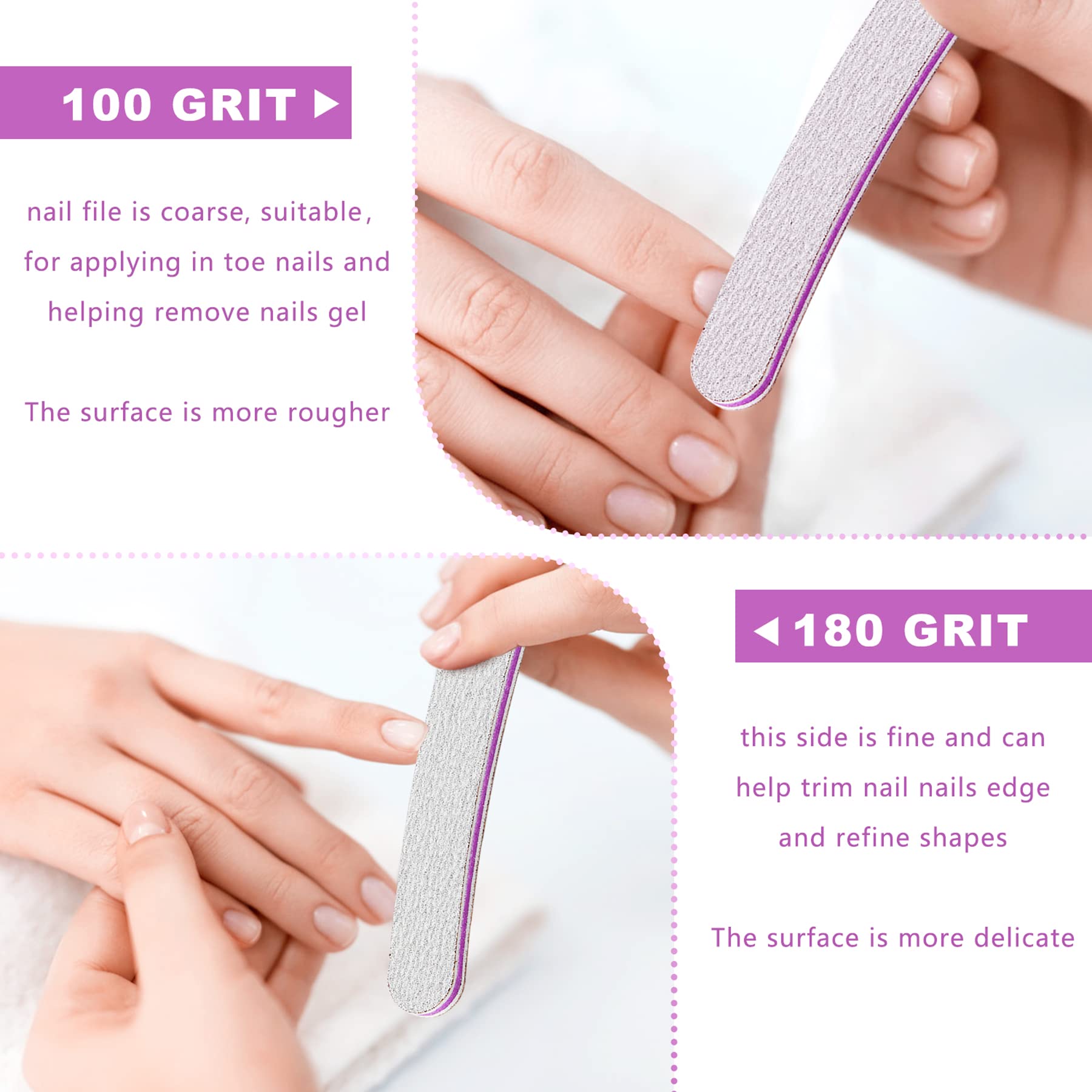 AYITOO 50 Limes à Ongles Professionnelles, Double Face 100/180 Grain, Gel Grain Pour la Manucure, Pour la Maison ou pour Salons de Manucure Professionnels Nail Art, Forme Straight Core Gris Violet