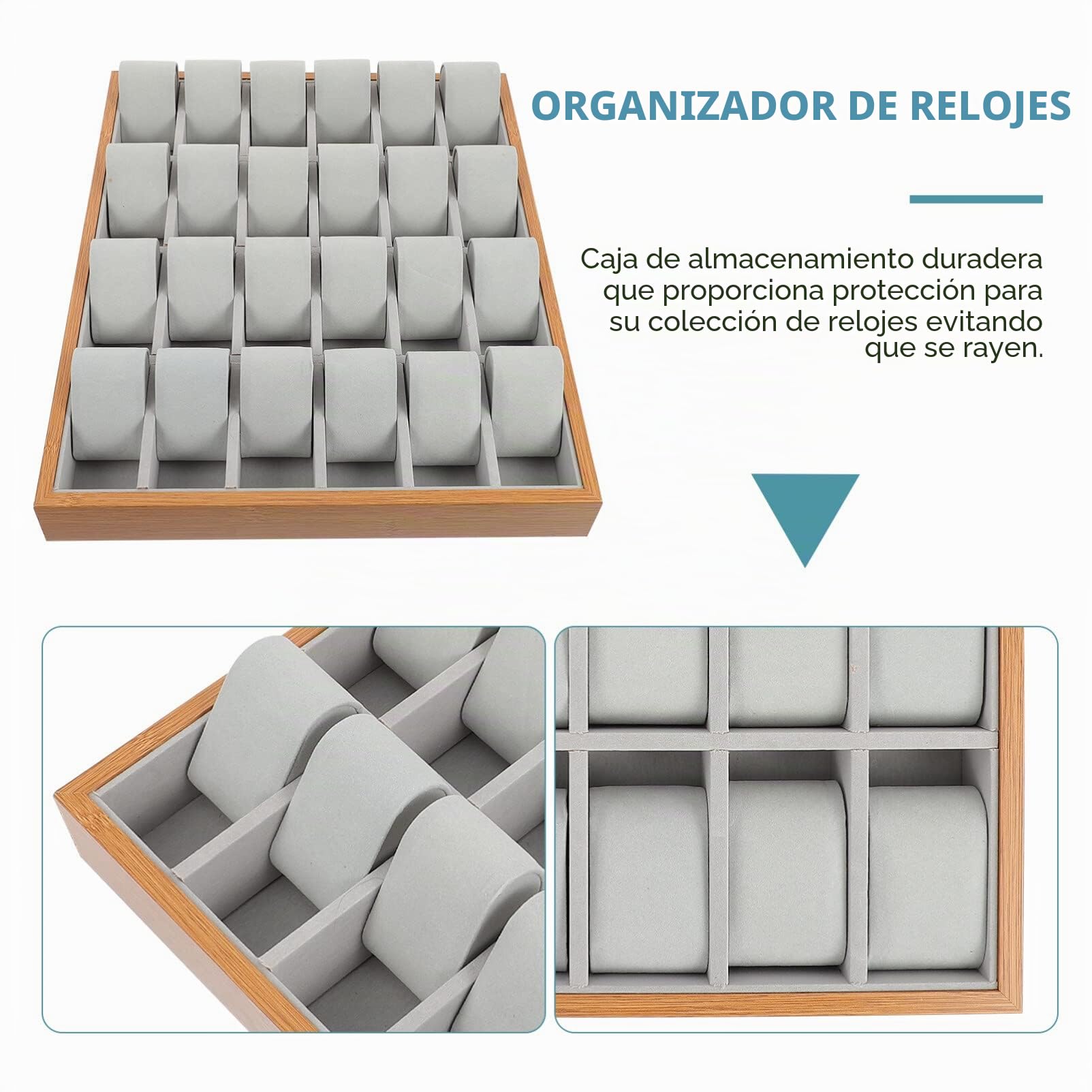 Hemobllo Reloj caja organizador bandeja de reloj de madera caja de almacenamiento soporte escaparate relojes titular organizador joyas cajón caja de reloj