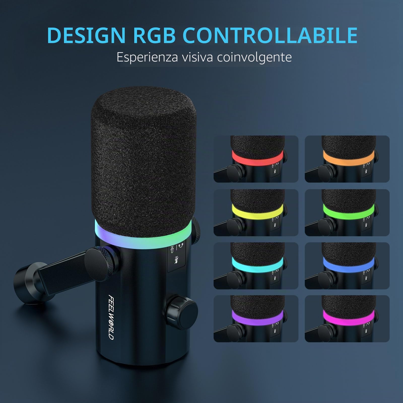 FEELWORLD PM1 - Microfono dinamico XLR USB per podcasting, gaming, live streaming, con cavo XLR e base in metallo