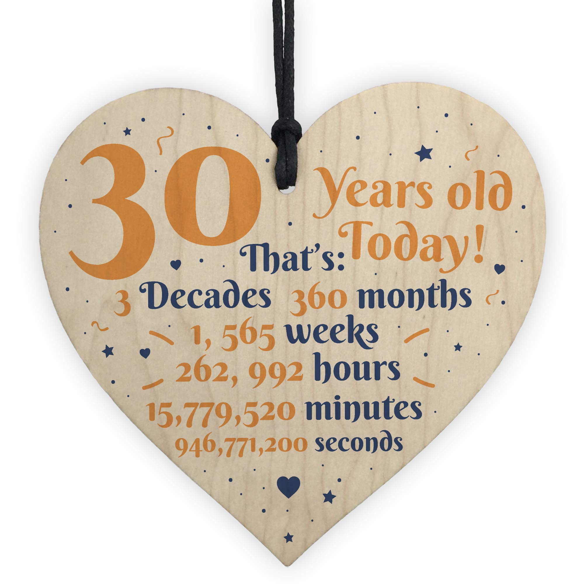 Red Ocean Novelty 30Th Birthday Gift Wooden Hanging Heart Plaque Friendship Gift For Family Sister Brother Keepsake