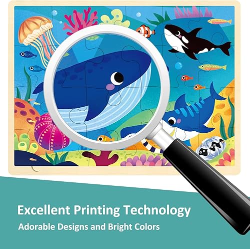 Miniatura 4 de Rompecabezas de 24 piezas para niños de 3 a 5 años, piezas de rompecabezas de forma única, animales oceánicos, rompecabezas de madera para niños de