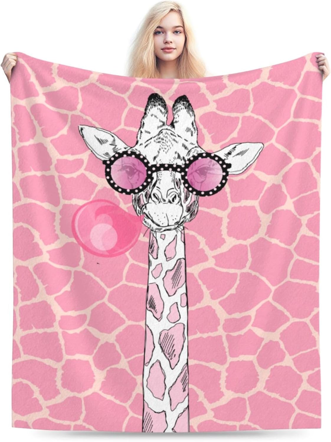 Cute Giraffe Blankets and Pink Throws Fleece Blankets Decorative for Girls Giraffe