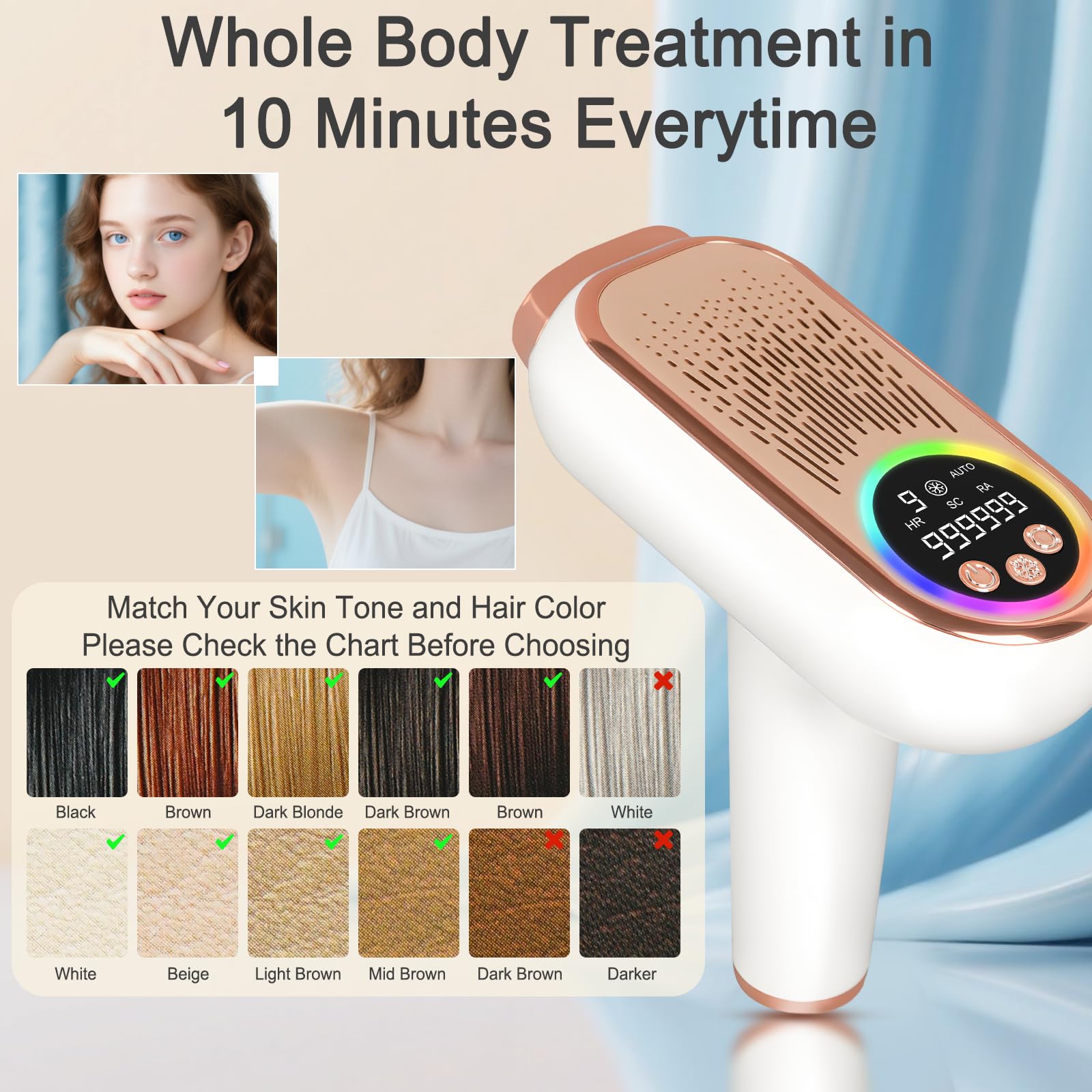 NICEWIN IPL Depilación con función de congelación – Dispositivo IPL sin dolor con 3 modos (HR/SC/RA), 9 niveles de energía, 999.999 pulsos de luz para hombres y mujeres – Ideal para cara, bikini