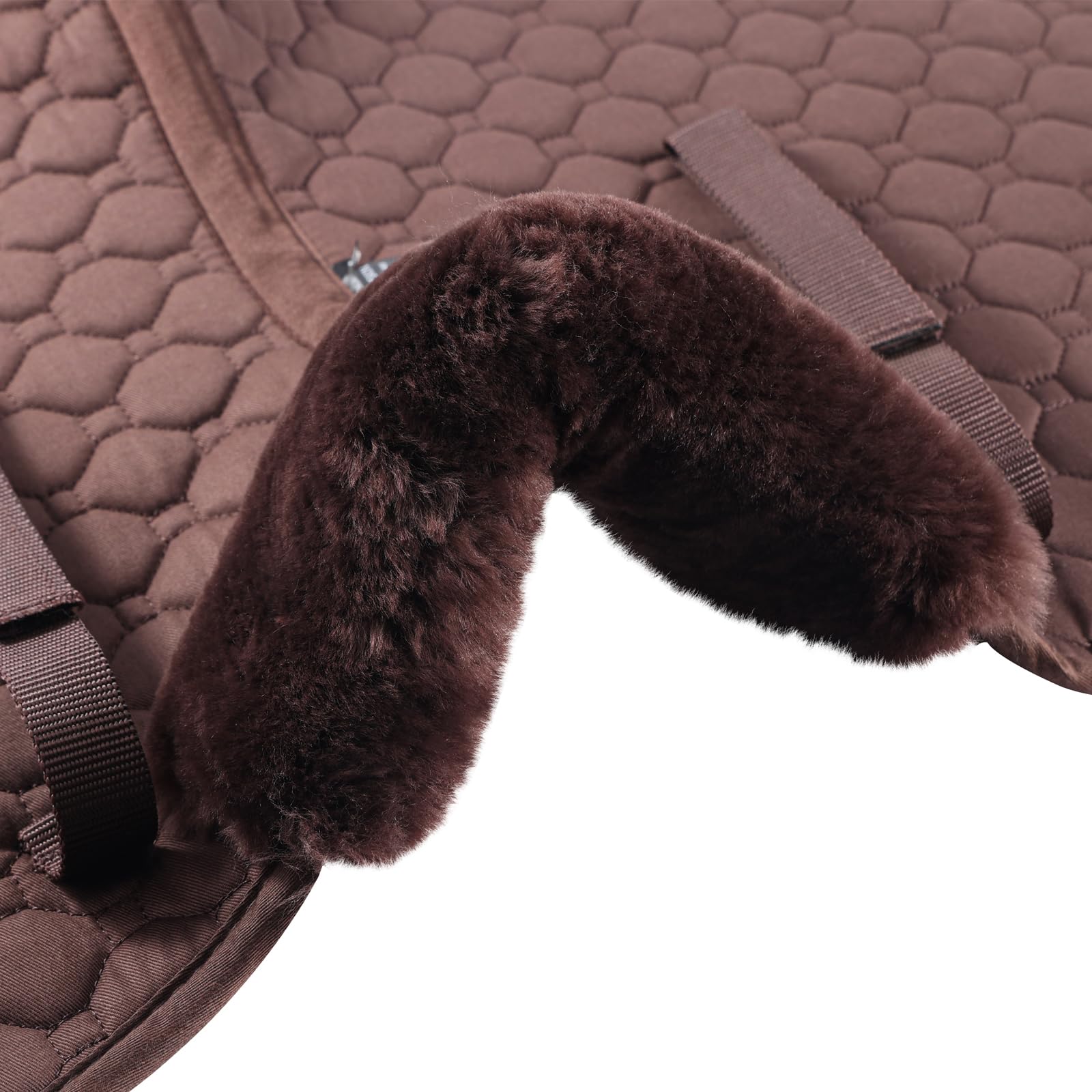 Echtes Lammfell Sattelkissen Sattel Dressur und Allzweckkissen mit Echtes Lammfell und gesteppter Baumwolle, Kranz aus Lammfell vorne, (VSS (Versatility), Braun mit braunem Lammfell)