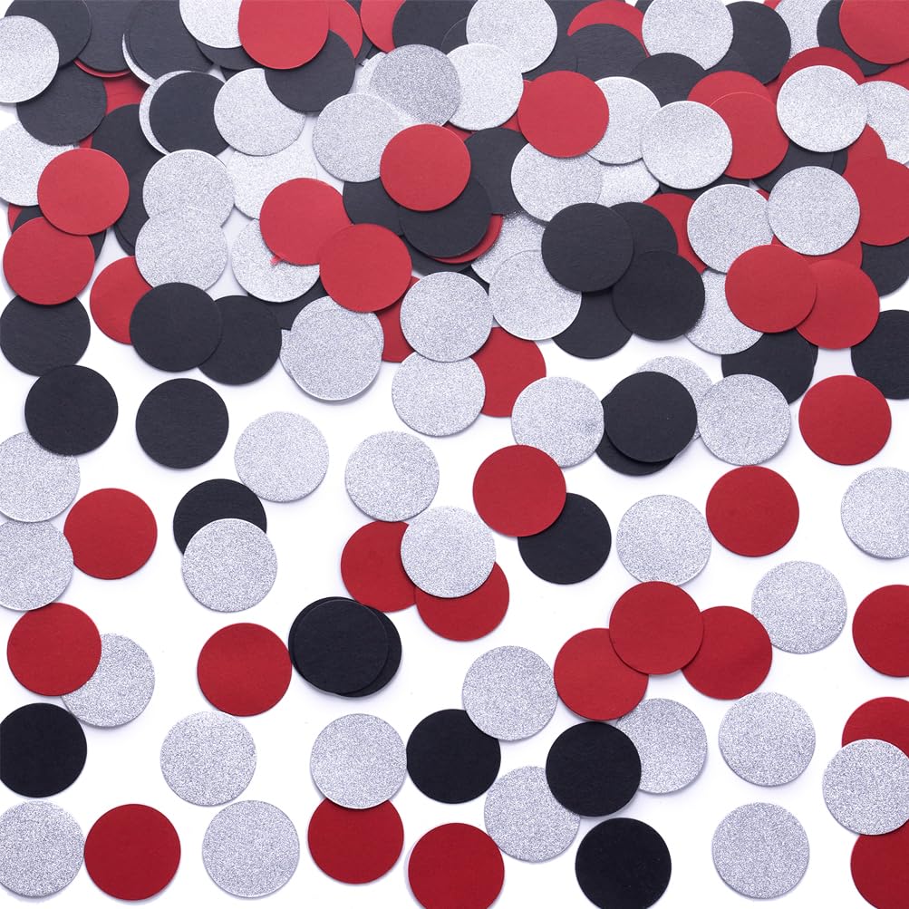 MOWO Silver Black and Red Confetti Table Decoration, 1.2 inch, 200pc