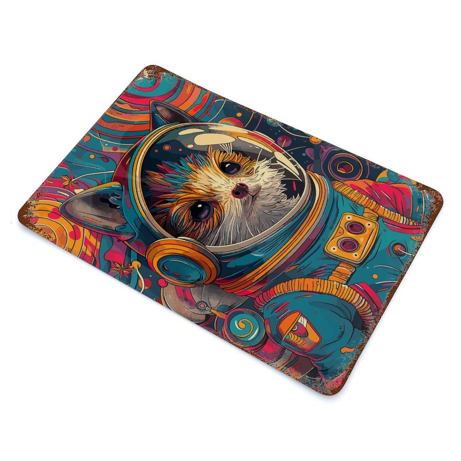Garage Style Astronaut Hedgehog Space Rusty Metal Tin Sign 11.8"x7.9", Shabby Chic Decor for Bar And Workshop