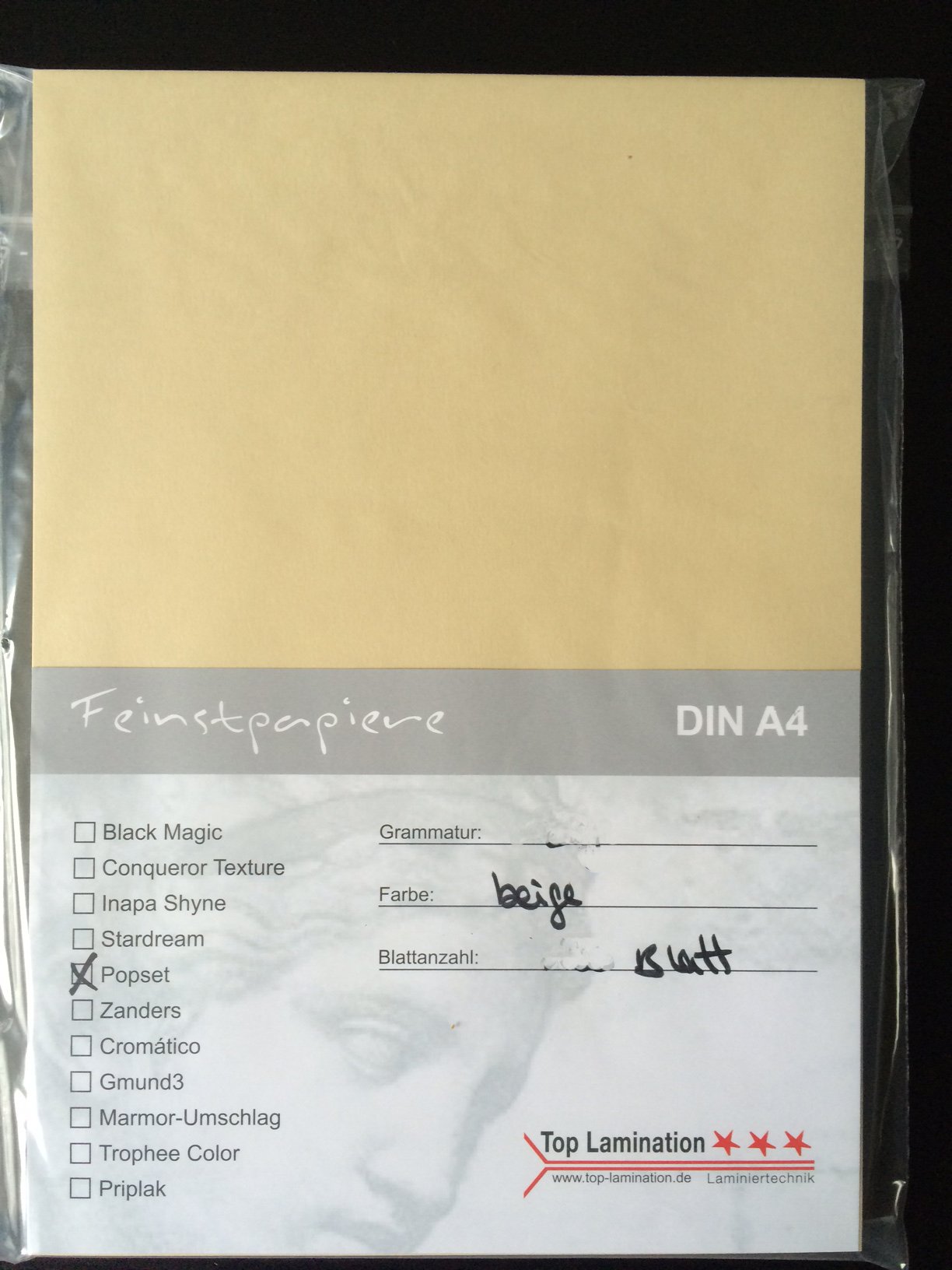 100 Blatt DIN A3 beige Papier 120g/m² komplett durchgefärbt, farbiges Papier bedruckbar 297x420 mm