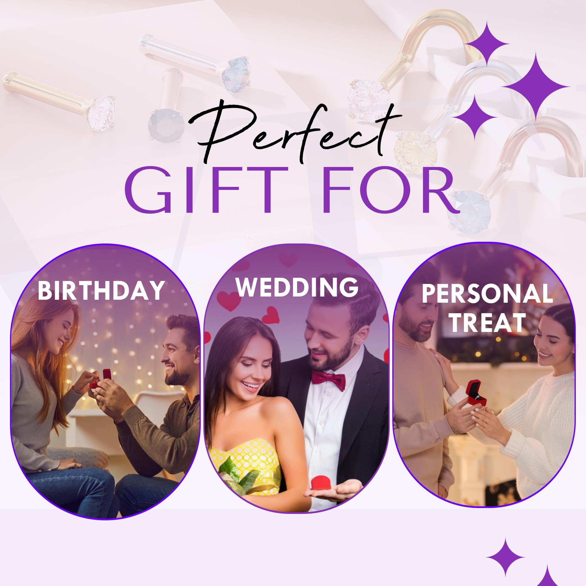 FreshTrends Diamond Nose Ring – 20G 2mm (0.03 ct. tw) Genuine Nose Stud – 14K Real Gold Nose Ring Twist Screw – Made in USA Nose Rings for Women