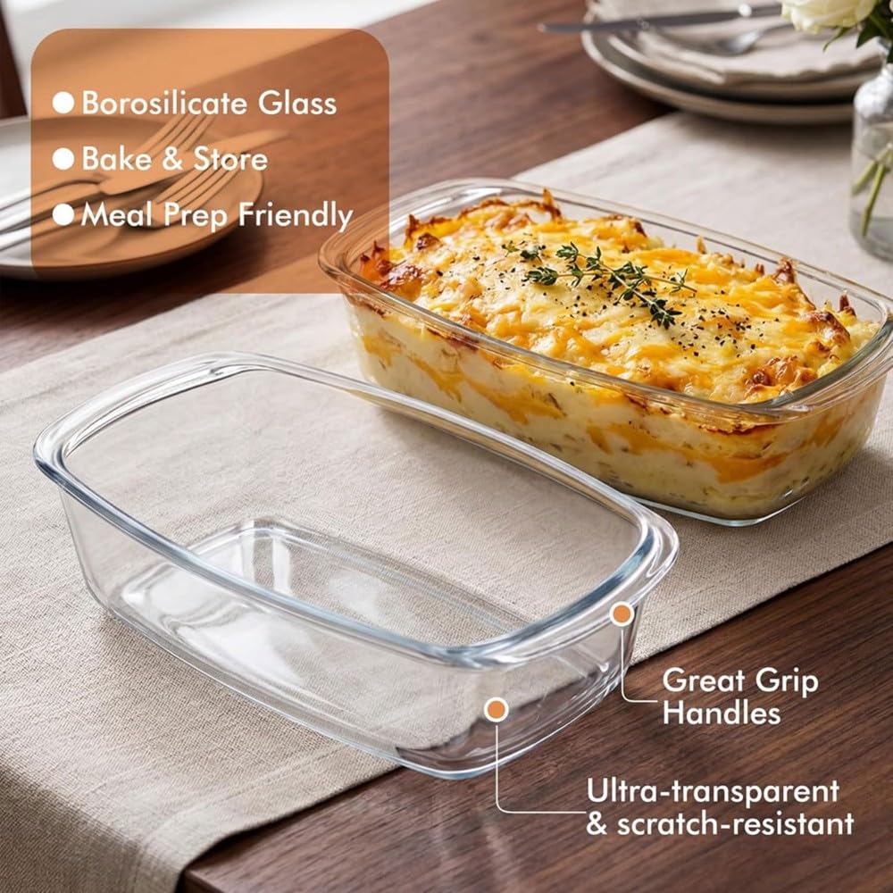Paquete de 2 Moldes Grandes de Vidrio para Pan de 7,6 Tazas/1800 Ml/1,9 Cuartos de Galón, Aptos para Microondas y Horno - Moldes para Pan para Almacenar Alimentos