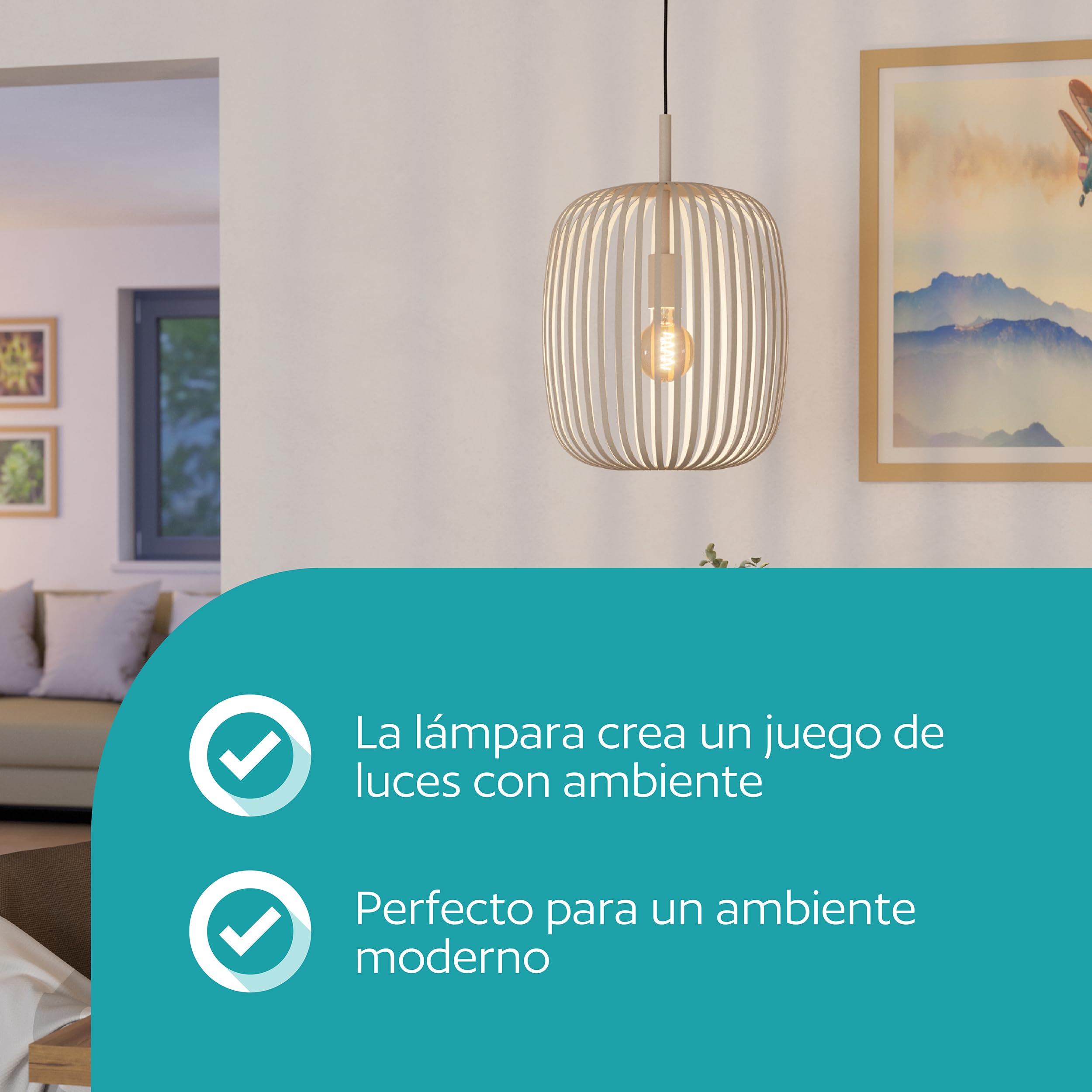 EGLO lámpara de suspensión Romazzina, candil para comedor de 1 luz | iluminador de metal en color arena, Luz con casquillo E27