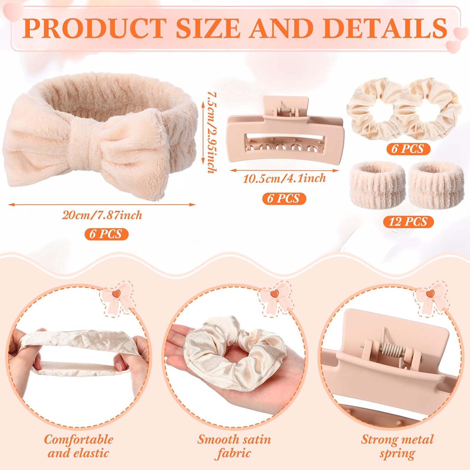 48 Pcs Spa Party Favors Sleepover Party Supplies Bow Headband Wristband Scrunchies Hair Clip Jewelry Case Makeup Bag Mirror for Women Bridesmaid Gifts Graduation Gift (Beige)