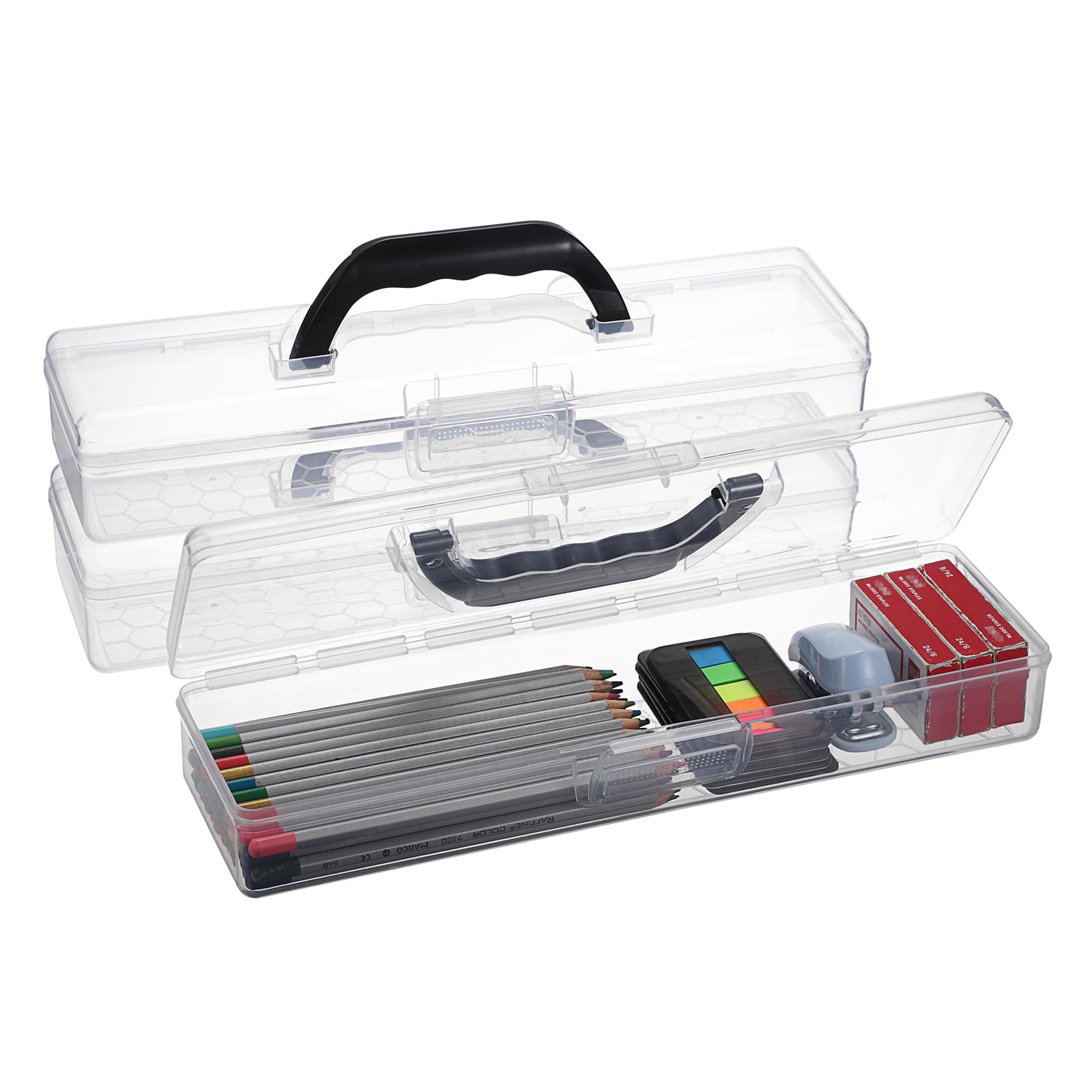 SUMTree 3 Stück Pinselbox aus Kunststoff, tragbar, Aufbewahrungsbox mit Deckel für Pinsel, Bleistifte, Zeichenwerkzeuge (schwarzer Griff)