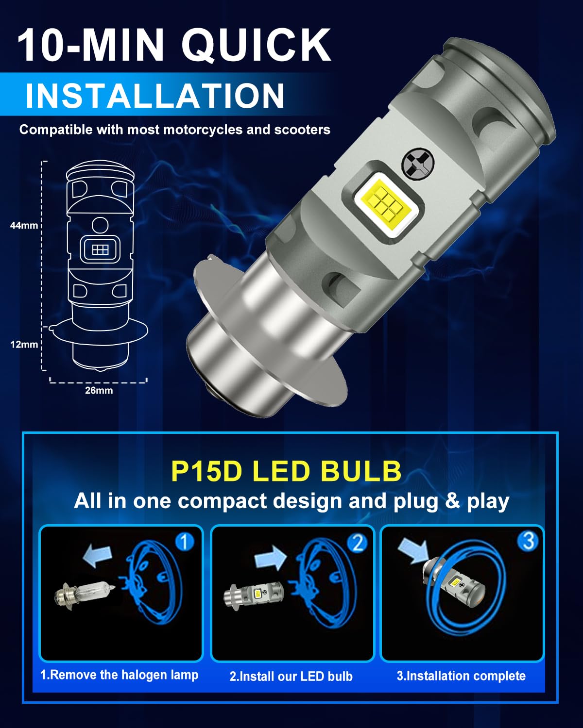 Lampadina Per Fari A LED Per Moto H6M PX15D P15D, Fascio Alto-basso