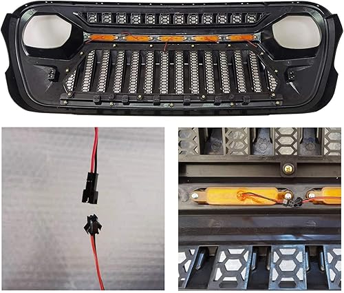 Miniatura 7 de Rejilla frontal de malla cubierta de parrilla negra mate con luces LED ámbar para Jeep Wrangler JL JLU JT Gladiator 2018 y más accesorios