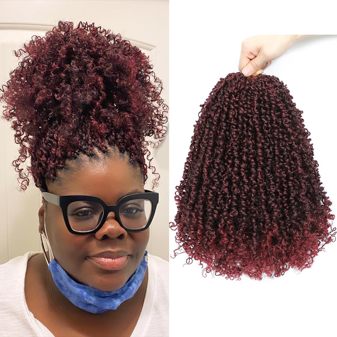 Youngther Yanky twist crochet hair Pre-Twisted Fluffy Spring Twist with curly crochet hair for black women crochet hair pre looped Synthetic hair extension（12inch M1B/BUG 6PCS）
