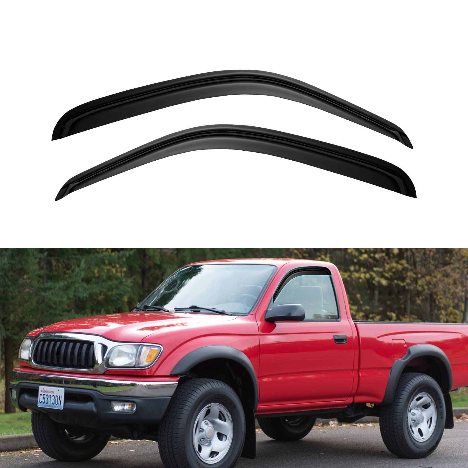 Photo 1 of YQAUTEC Window Rain Guards Vent Visors for 1995-2004 Toyota Tacoma Standard Cab Dark Smoke Window Wind Deflectors, Fit 2-Door Tape-On 1996 1997 1998 1999 2000 2001 2002 2003