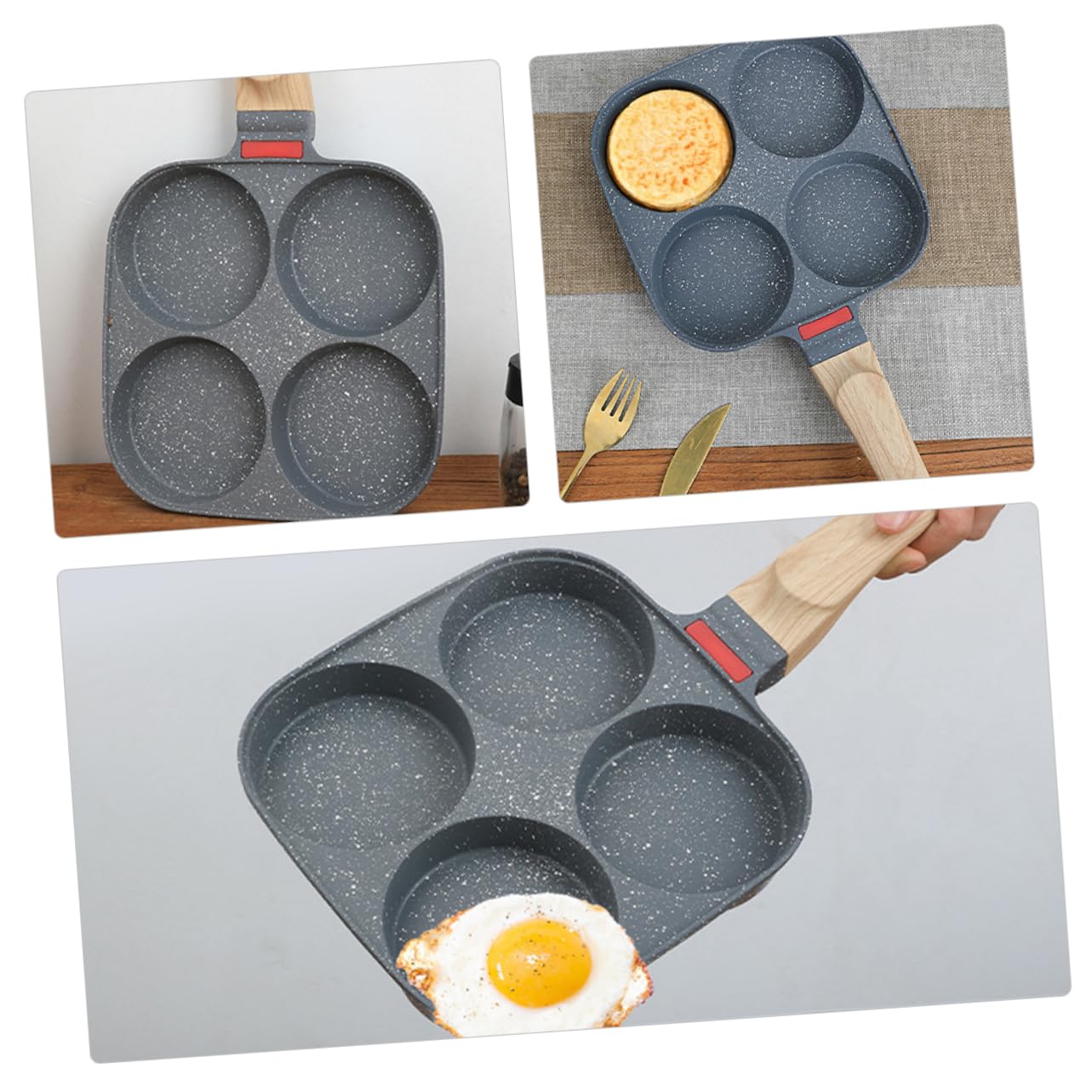 MAGICLULU Padella per Uova a 4 Fori Coperchio, in Lega di Alluminio, Fondo Sagomato, Antiaderente per Colazione e Hamburger in Cucina di Casa