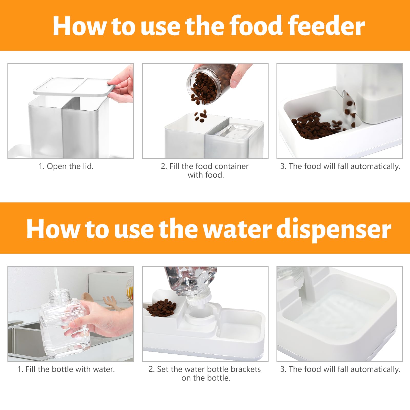 Yummy Sam Comedero automático para mascotas pequeñas y dispensador de agua, 2 en 1 de gravedad para gatos y bebedero, juego de comedero para mascotas pequeñas y medianas, perros, cachorros y gatitos