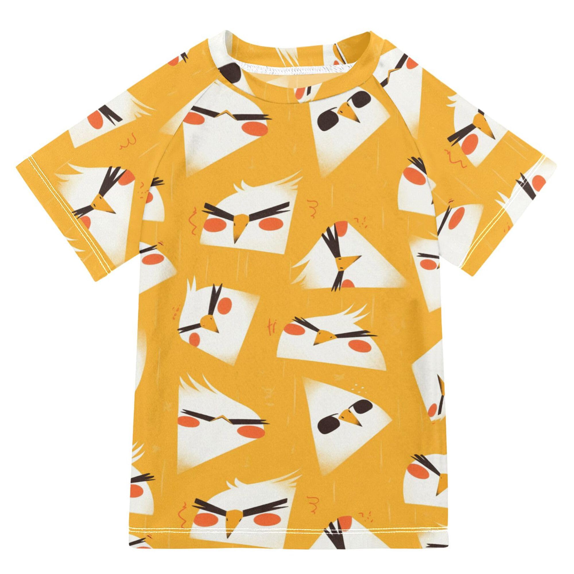 Wudan Cartoon Cute Albatross Yellow Bathing Suit Girls UV Protection Rashguard Girls Swimwears Athletic Shirt for Youth Boy 11-12Y