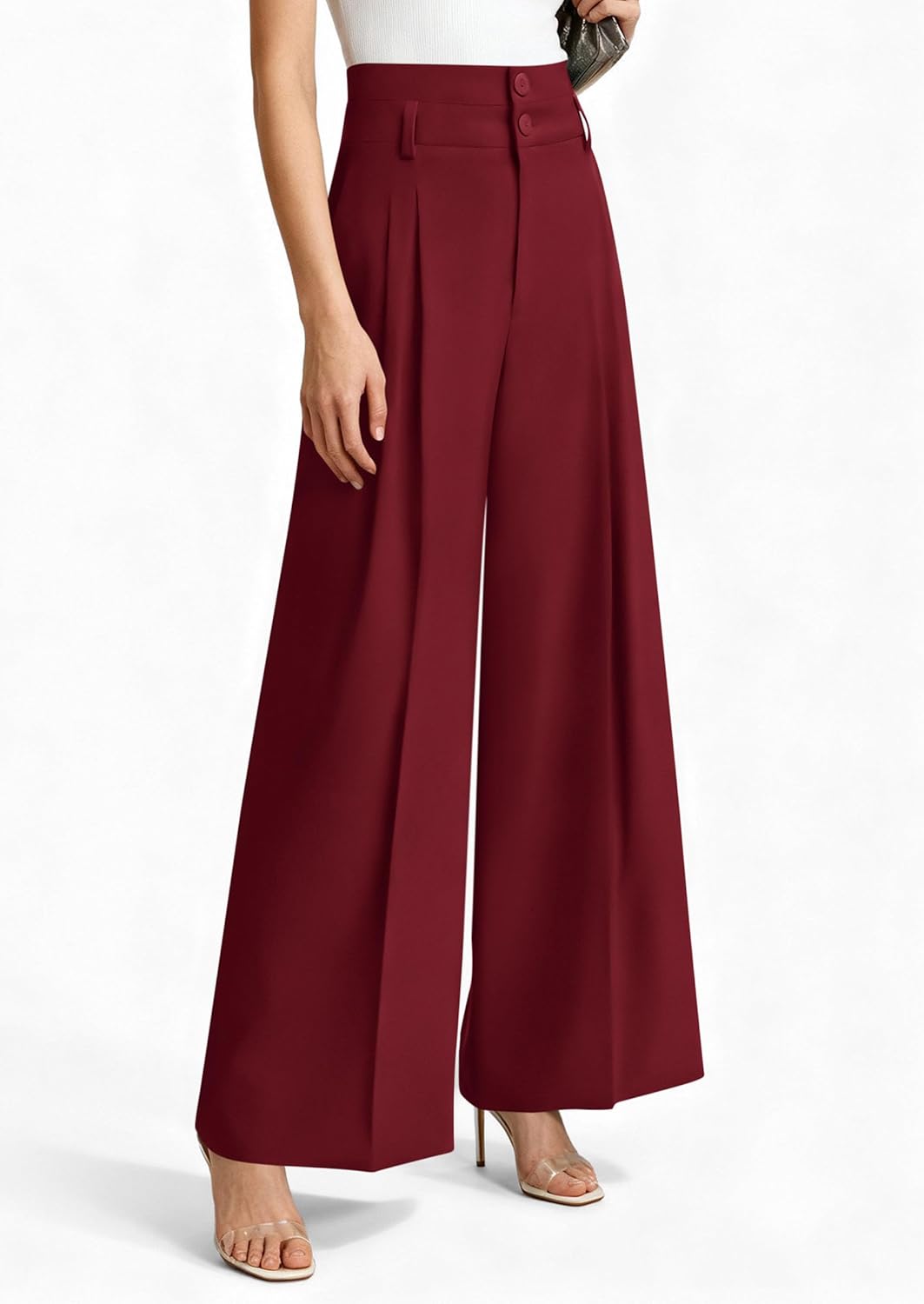 PRETTYGARDEN Womens Spring Wide Leg Palazzo Pants 2026 Trendy Loose Button High Waist Pleated Work Business Casual Trousers - Image 3