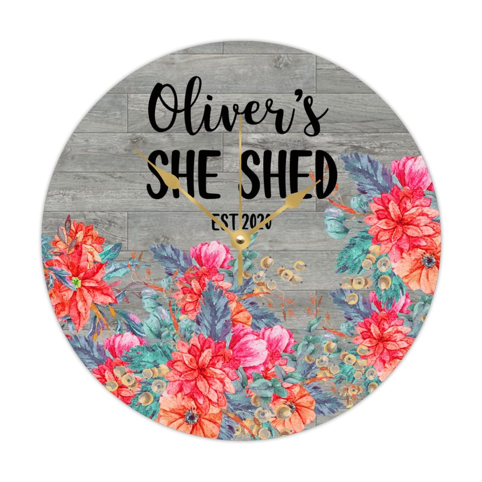 Horloge murale en bois She Shed personnalisée vintage silencieuse 38cm