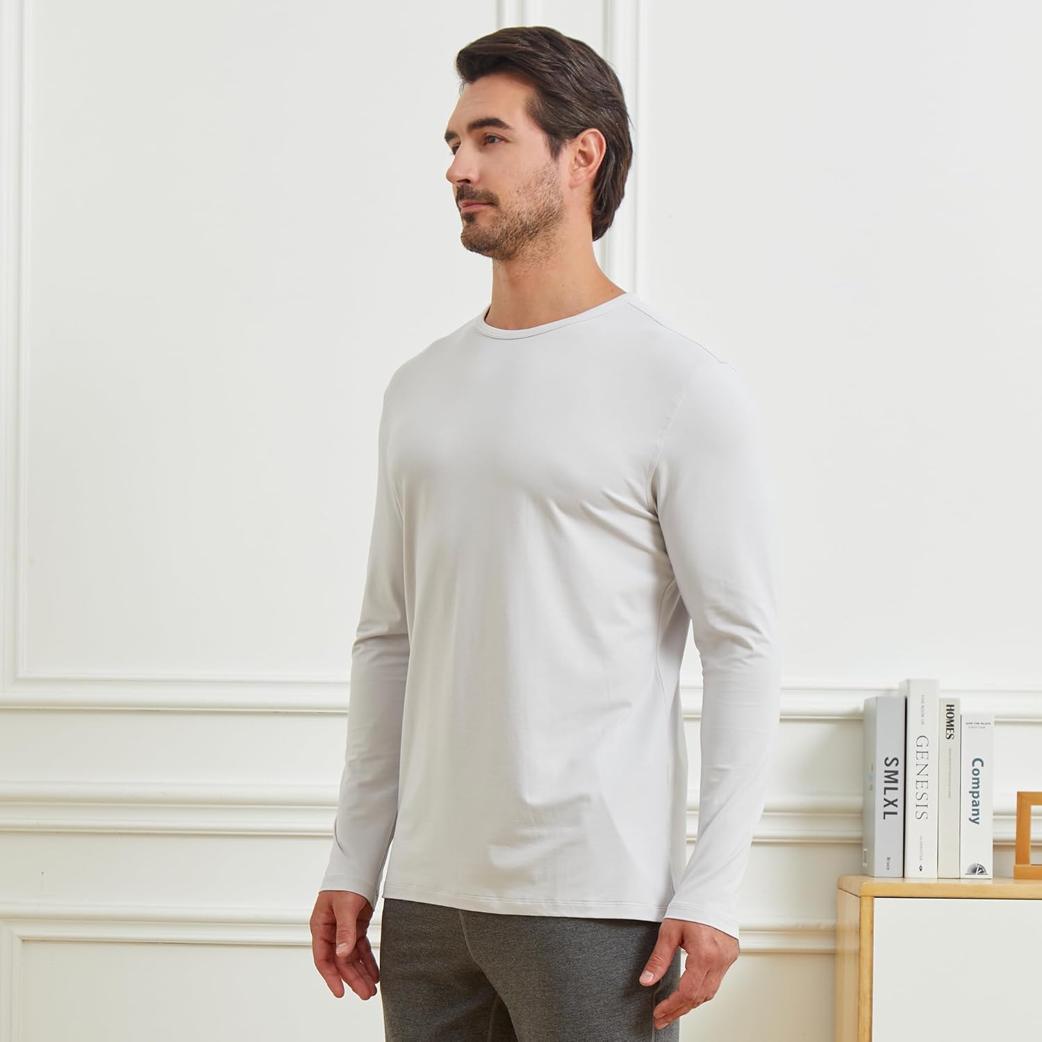 NETDRAW Men's Ultra Soft Bamboo Viscose Long Sleeve T-Shirt Crew Neck Comfy Lightweight Casual Pajama Lounge Shirt - Image 3