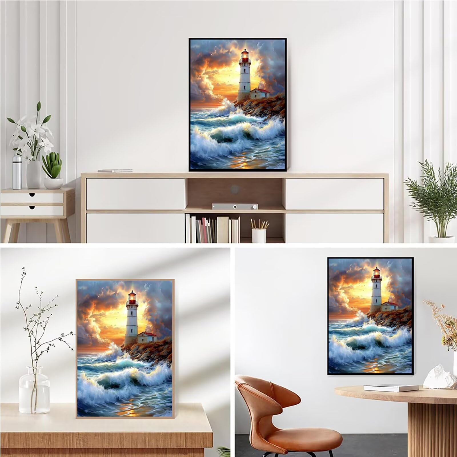 Diamond Painting Kit Completo, Diamond Painting Faro, 5D Quadrato Pittura Diamante Kit Manualidades Adultos DIY Diamantini Crystal Art Disegni Ricamo Punto Croce Artigianale, 90x120cm Spiaggia j0-801