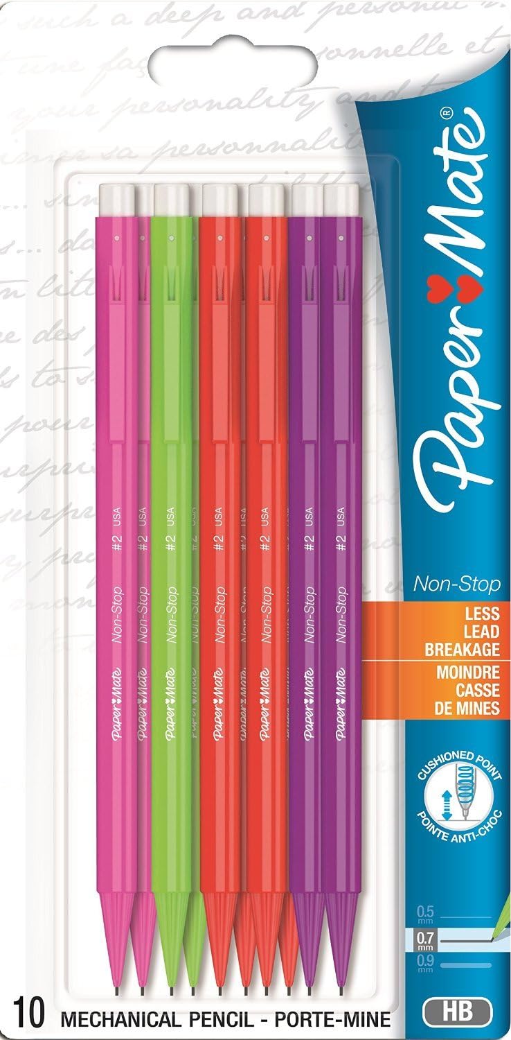 Papermate Auto Mechanical Pencil NonStop 0.7mm Pack of 12 Assorted