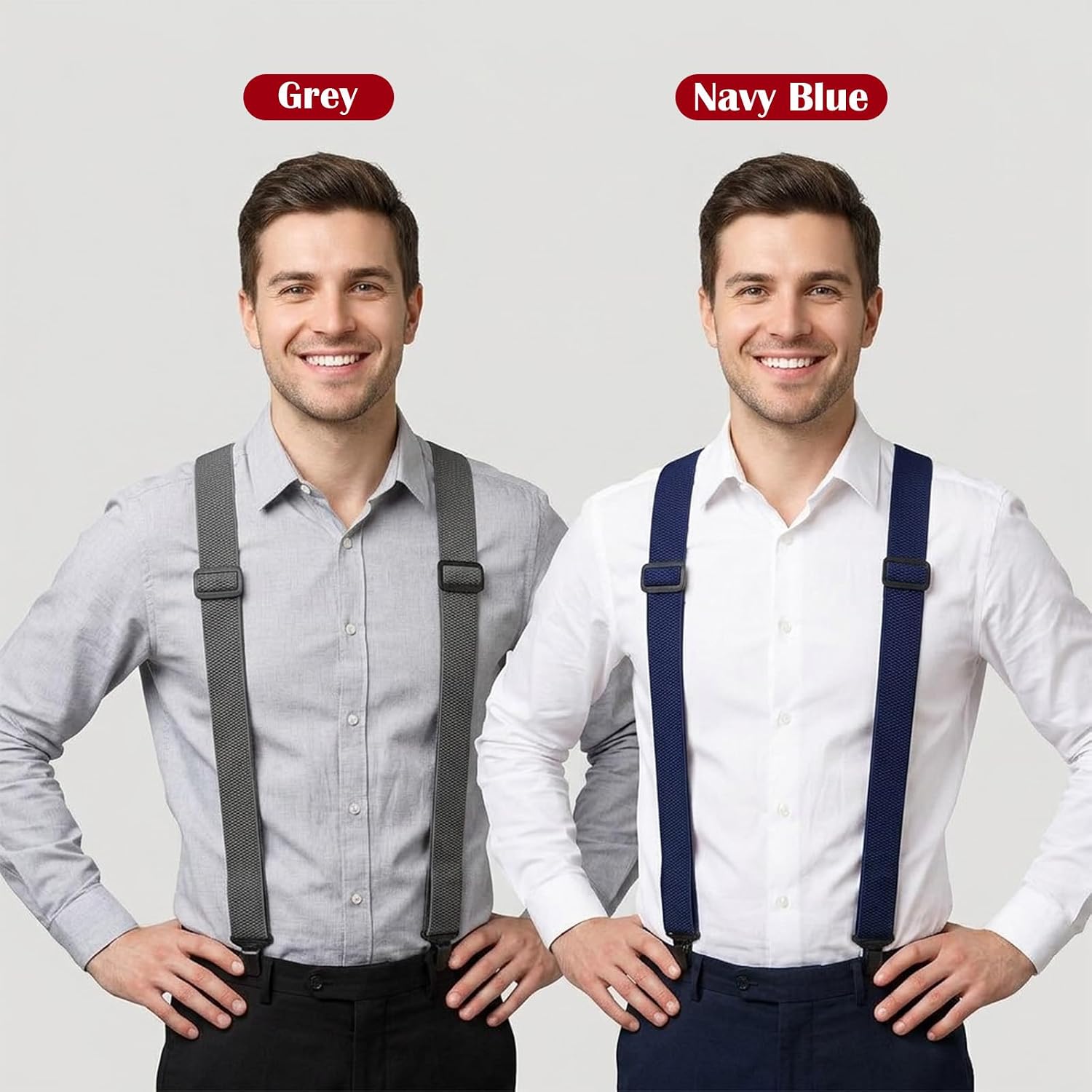 5 Pack Y Back Hidden Suspenders Heavy Duty – 1.5” Wide Adjustable Invisible Belt Under Clothing, Airport Friendly Plastic Clips for Men Women (Dark Gray, Black, Navy, Beige, Burgundy)