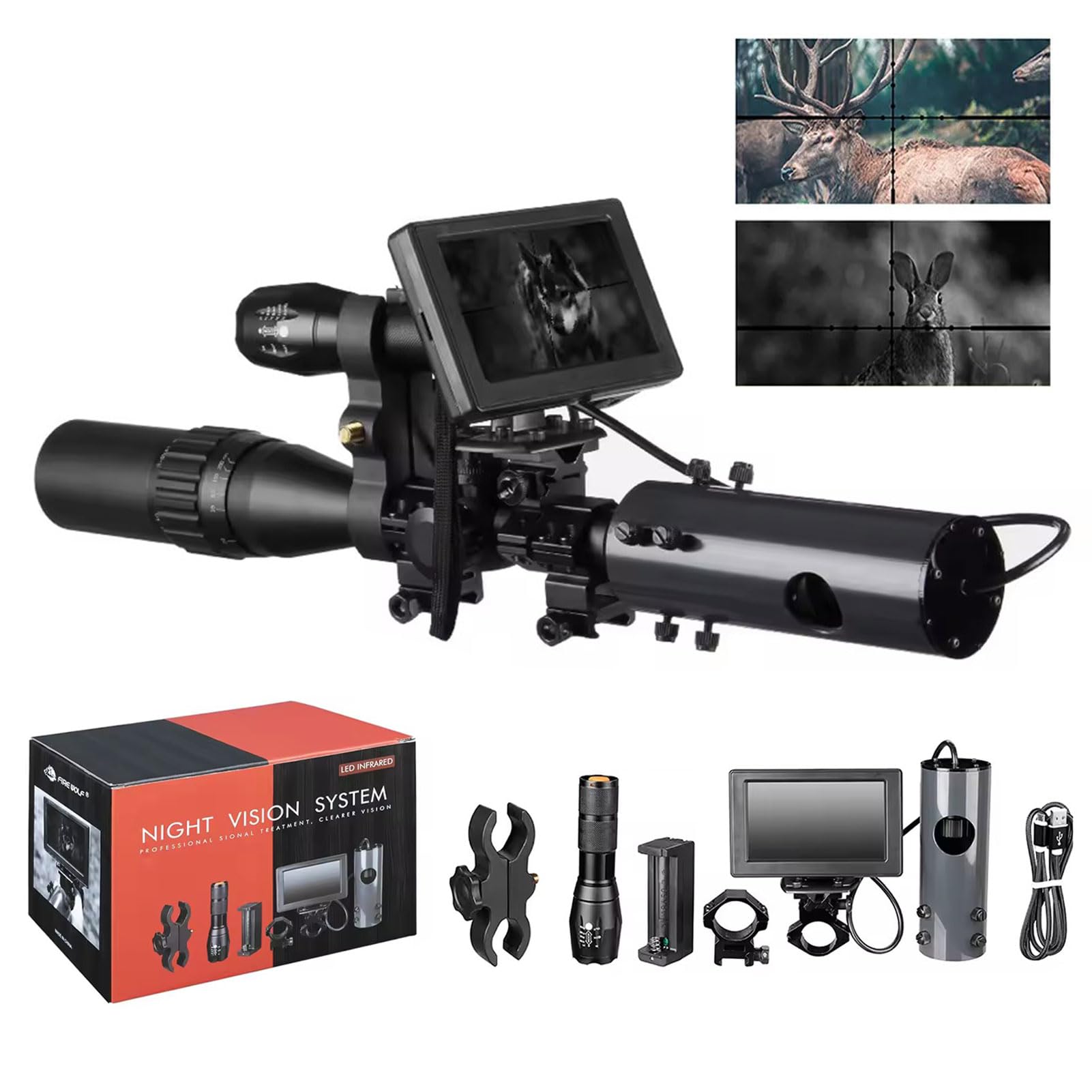 Visor de visión Nocturna, Iluminador infrarrojo de 850 NM Cámara Digital para Caza, Pantalla de 4,3 Pulgadas, Visión de 200 m de Noche, para Visor con Ocular de 35-45 mm