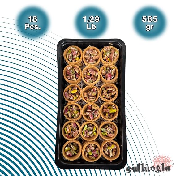Gulluoglu Pistachio Bird's Nests Baklava (Osh El Bulbul), 18 pieces 1.29lb - 585gr (Pistachio) Gulluoglu Traditional Turkish Premium Baklava From Istanbul/Turkey