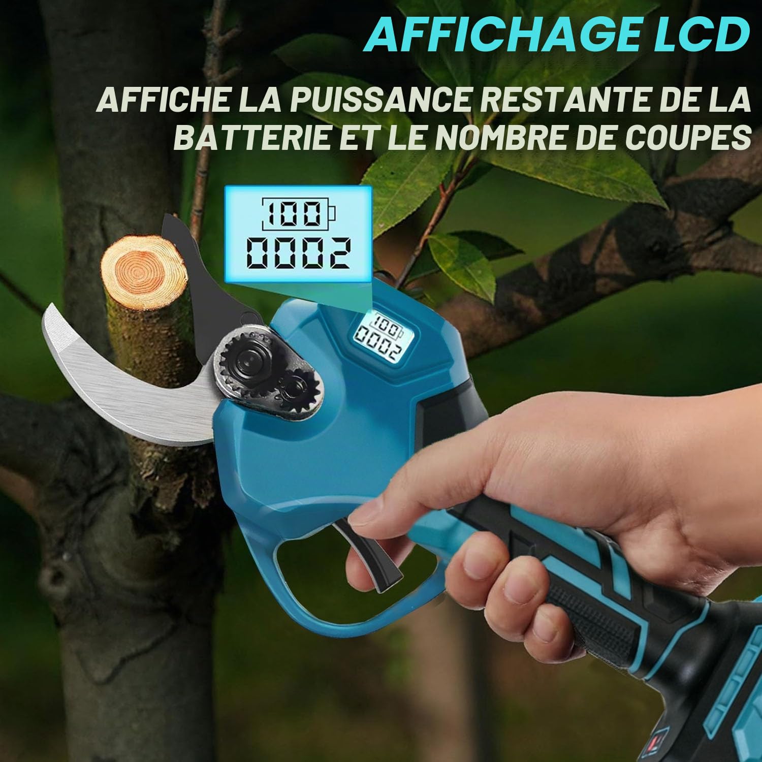 Sécateur Électrique sans Fil 40mm Secateur Electrique, Sécateur électrique avec Écran avec 2 Batteries de 2.0Ah pour la taille, Coupe Branche Electrique pour Jardin/Arbres/Fleurs