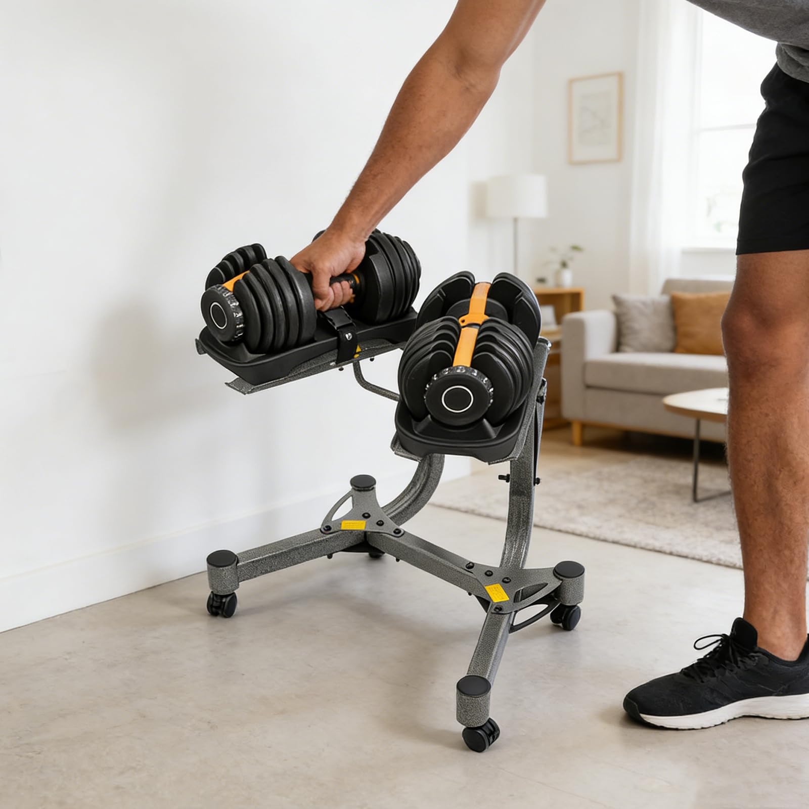 Supporto per manubri in metallo per manubri regolabili, stabile con capacità di carico di 100 kg, per casa, palestra, 64 x 39 x 62 cm, con accessori e istruzioni incluse