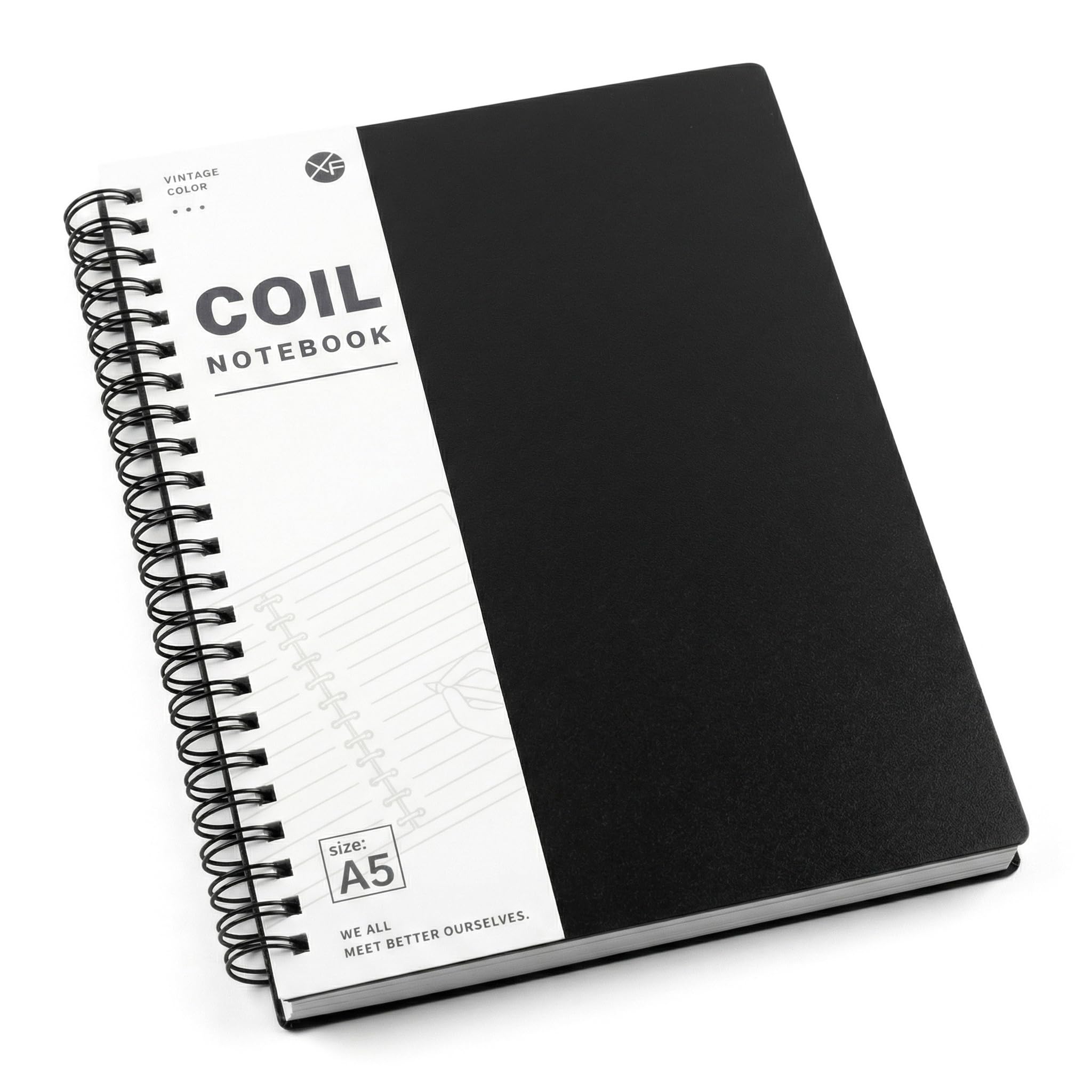 Daleweo A5 Black Notebook, Spiral Notepad, Wirebound Journal, Lined Notebook for Office and School, 240 Pages/120 Sheets, 21.2 x 14.8 cm