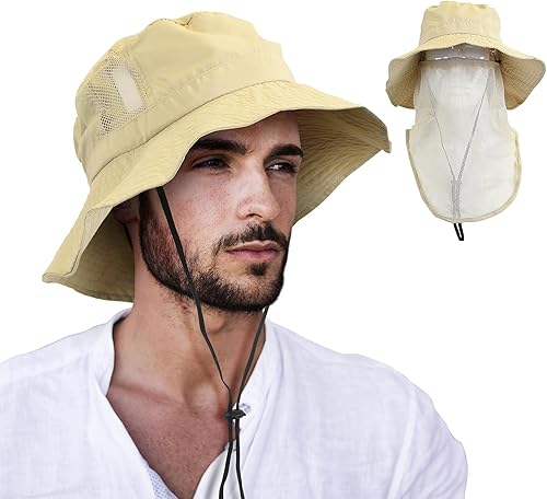 Miniatura 7 de Sombrero de sol con solapa para el cuello con ala ancha, UPF 50+ para senderismo, safari, pesca, para hombres y mujeres, perfecto para aventuras al