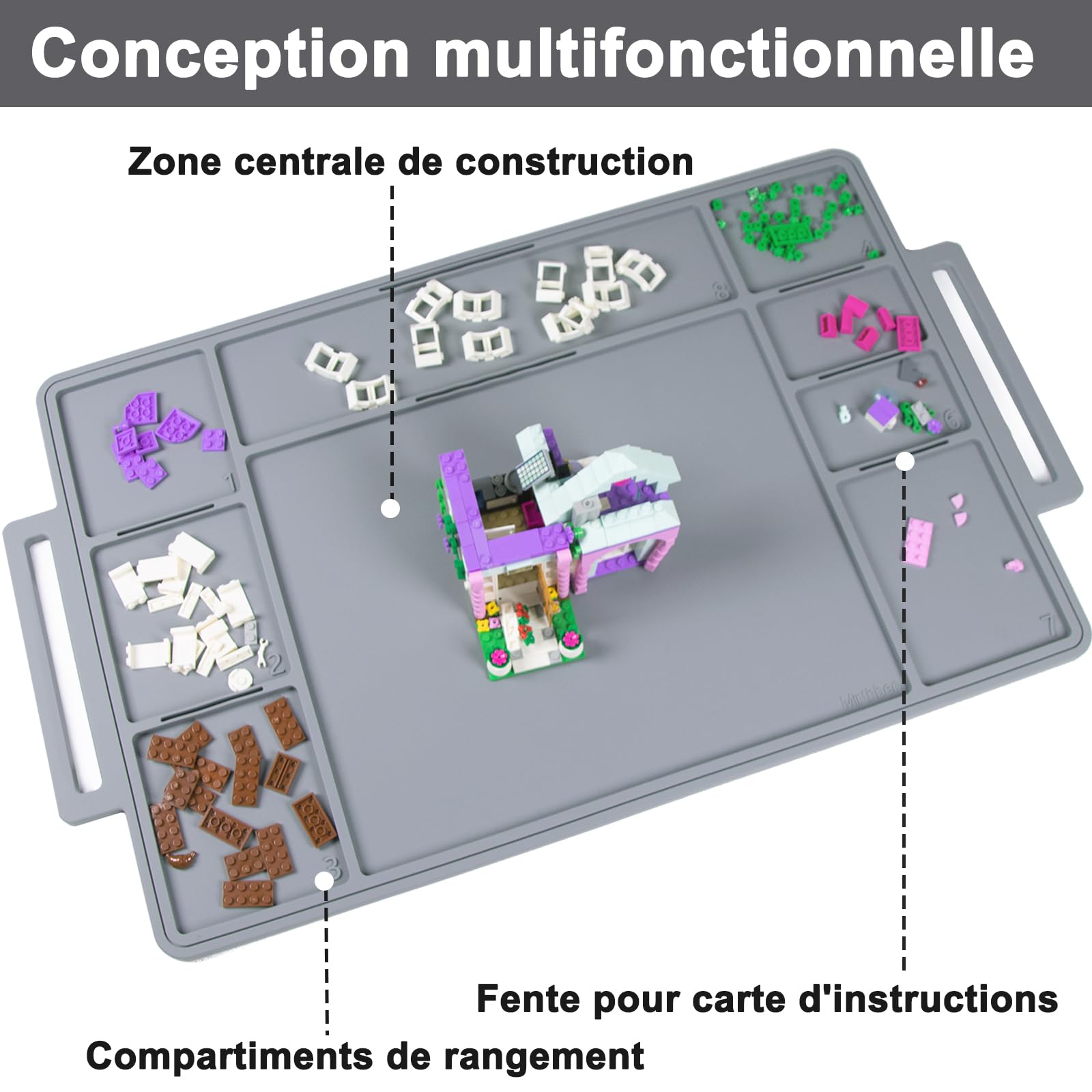 Plaques de Construction avec Champs numérotés, Plateau de Construction pour Jouets, en Silicone de qualité supérieure, pour Encourager la créativité et l'ordre, Gris Clair - 3