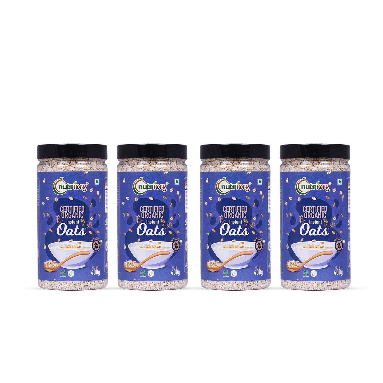 Nutriorg Organic Instant Oats 1.6Kg (Pack of 4 x 400 gm) | Gluten-Free Oats for Weight Loss | High Fiber & Protein-Rich Oats | Ideal for Oatmeal, Dalia, Porridge, and Overnight Oats (B07DT9F747) Amazon Price History, Amazon Price Tracker