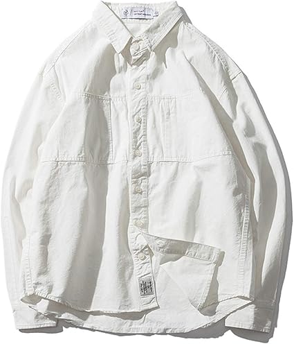 Corumly Herrenhemd Frühling und Herbst Einfaches einfarbiges weißes