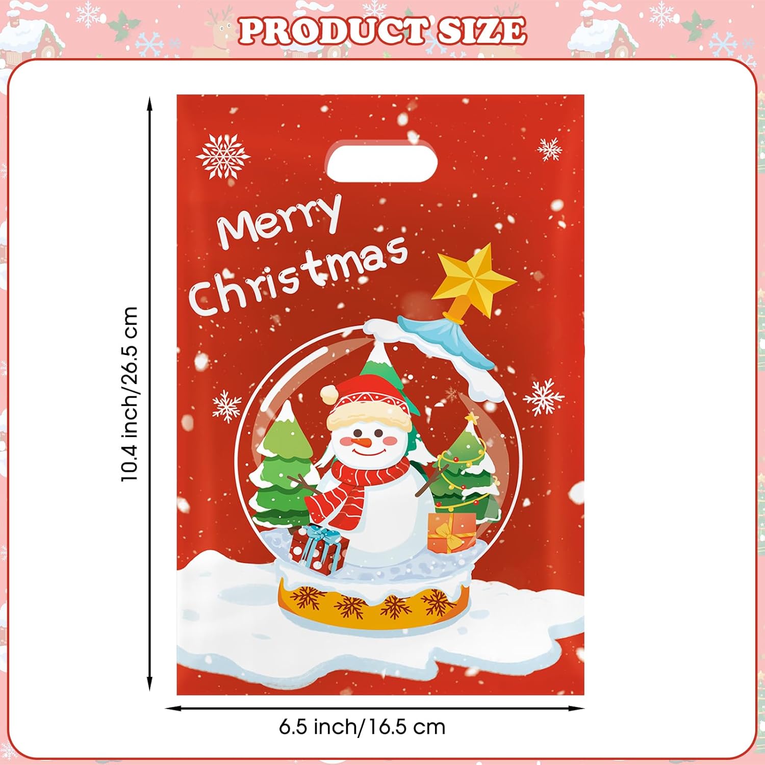 Litmitfu 50 Pcs Christmas Gift Bags with Handles, Plastic Merry Christmas Goodie Bags Bulk, Winter Candy Treat Tote Goody Cookie Party Favor Bag for Xmas Holiday Party Favors Supplies, 4 Styles - Image 3