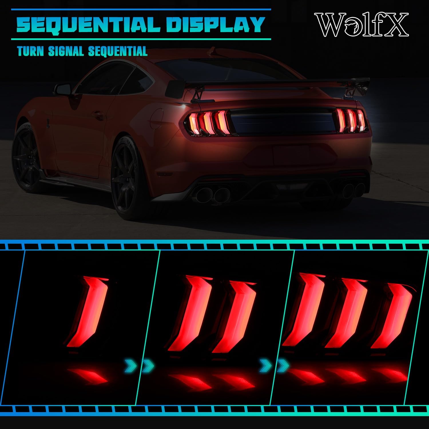 WolfX Tail Lights Sequential LED for 2015-2023 Ford Mustang (Including for 2016-2020 Shelby GT350/2020-2023 Shelby GT500) Led Taillight Assembly Set Rear Brake Lamp with Sequential Turn Signal, Clear