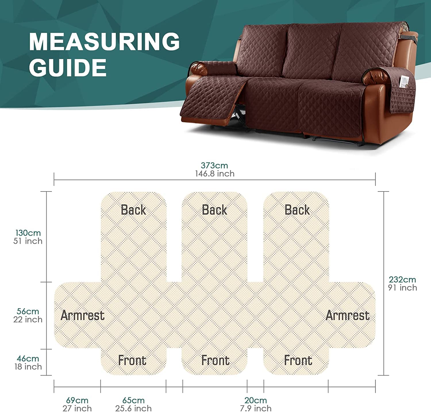 Funda de Sofá Reclinable Funda de Sillón Relax con correa elástica Fundas de Butacas Relax Antideslizantes Fundas de Muebles lavable para el hogar con mascotas y niños (Café,3 Plazas/Sofá)