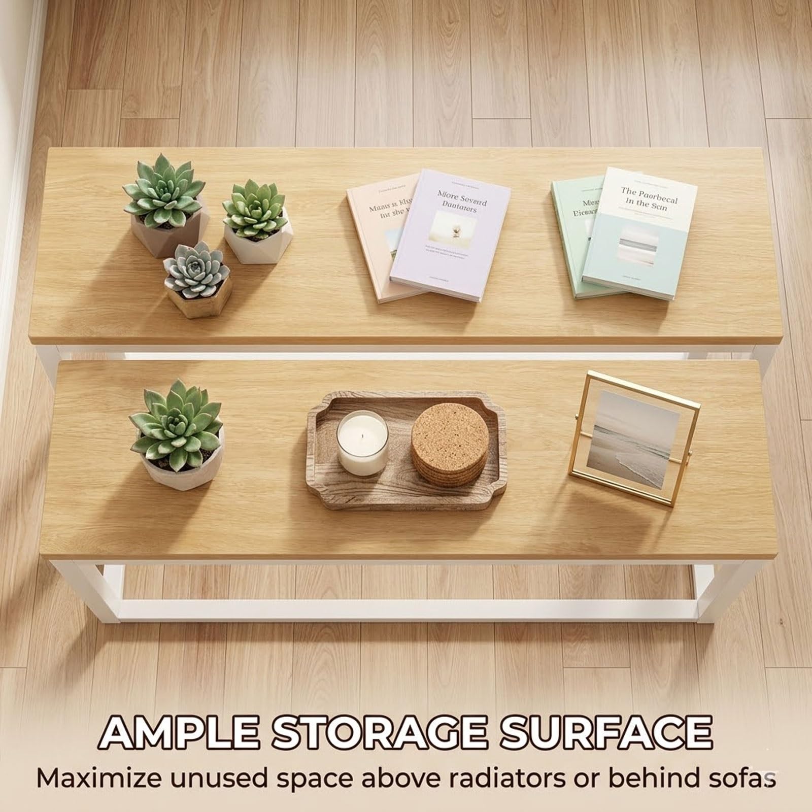 Estante para radiador, mesa resistente con amplia superficie de almacenamiento, mesa trasera multifuncional para sala de estar y dormitorio