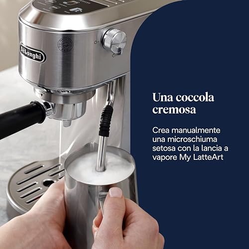 De'Longhi Dedica Duo EC890.M Barista Machine à café avec pompe, expresso et infusion à froid, machine à café manuelle avec tige à vapeur LatteArt, 15 cm de large, 2 expresso, écran tactile, tasse - 6