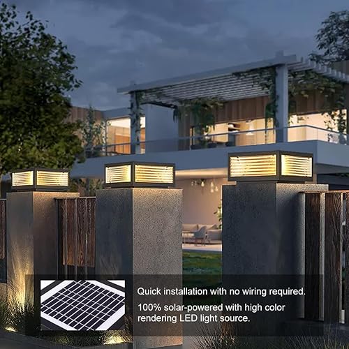 Miniatura 6 de Luz solar para exteriores, de acero inoxidable IP65, impermeable, luz de pilar regulable, lámpara de columna de paisaje moderna para postes de