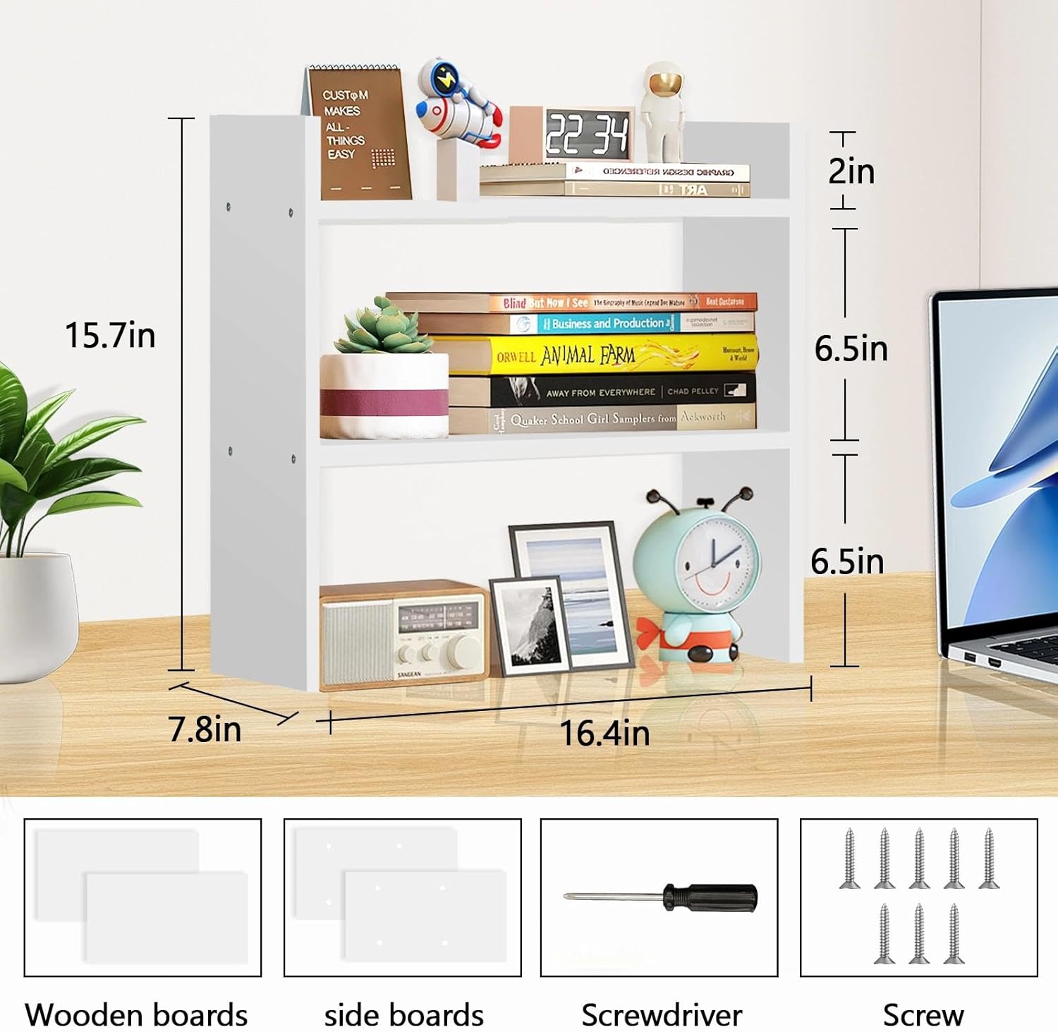 Desktop Shelves - Dorm Desk Shelf Organizer, Mini Bookshelf, 2 Tier Desktop Bookshelf for Workspace Organizers, Tabletop Shelf, Office Desk Shelves White 2 Pack