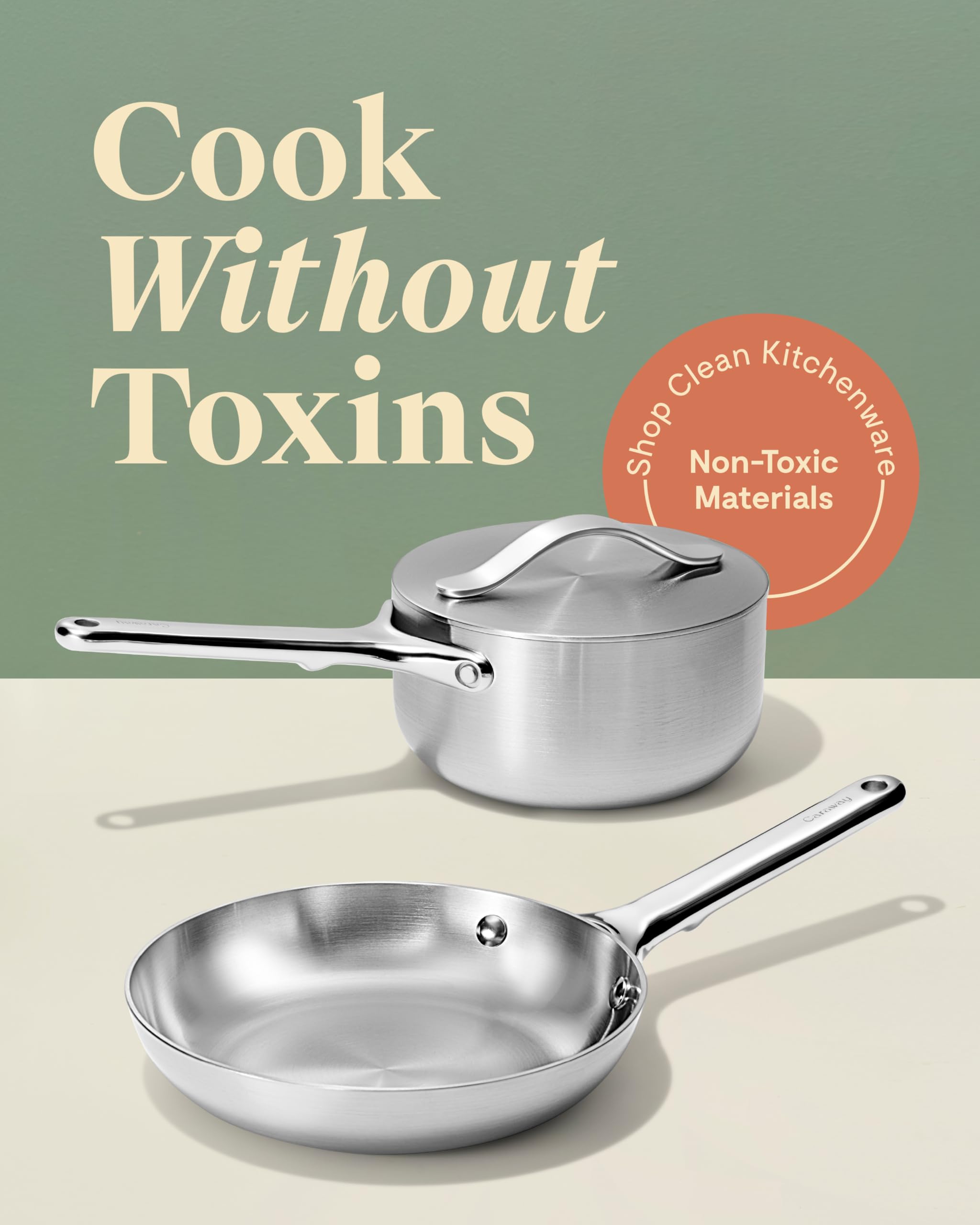 Caraway Stainless Steel Mini Duo - 5-Ply Stainless Fry Pan (8 In) & Sauce Pan (1.75 Qt) - Oven & Stovetop Safe - Non-Toxic, PTFE & PFOA Free